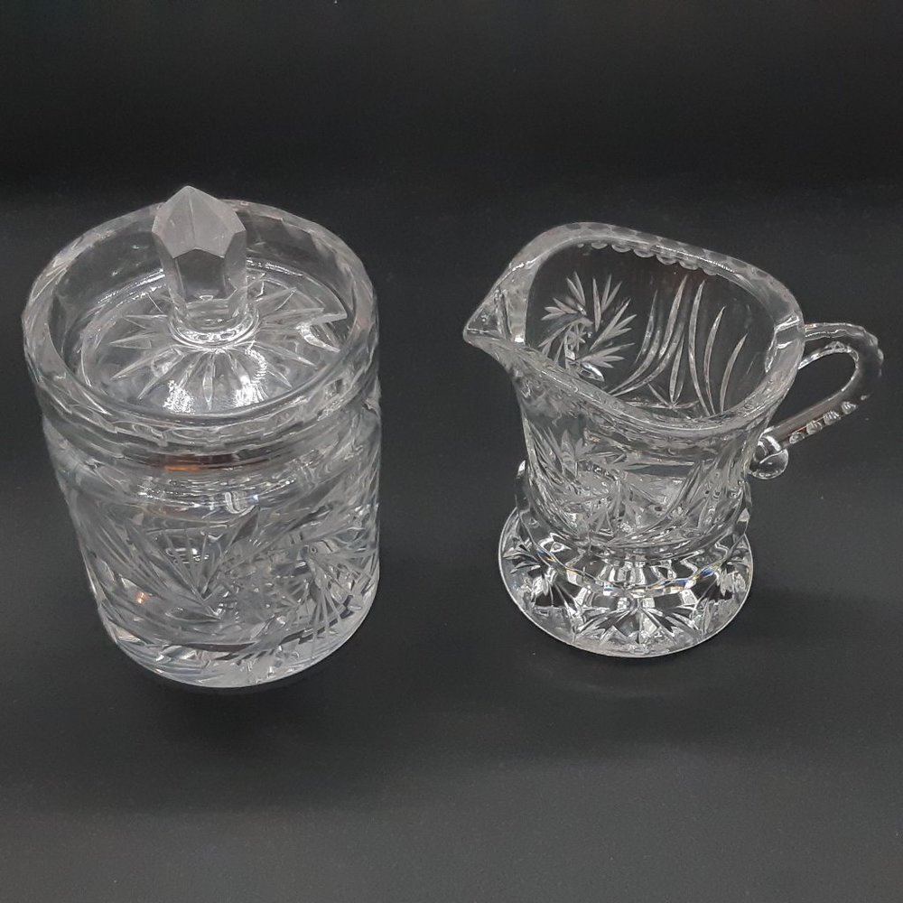 Pinwheel Crystal Sugar Bowl and Creamer